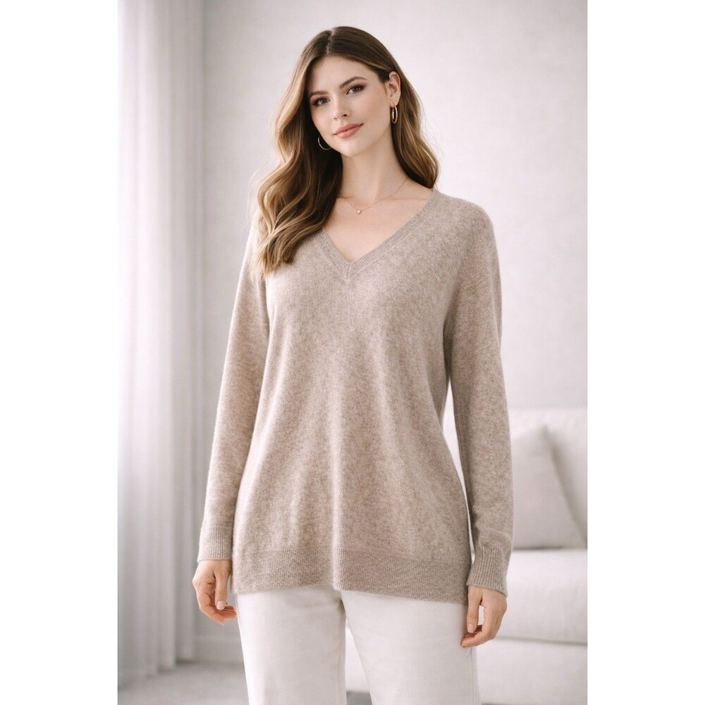 Hilary Radley 100% Cashmere Sweater Women Small Beige V Neck Luxury Soft - Picture 11 of 13